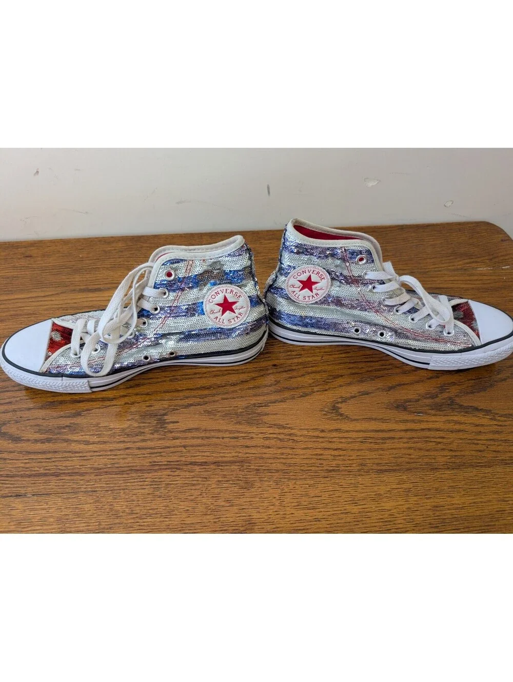 Converse All Star USA Flag Sequin Hi Top Sneaker Shoes 549638C Womens 9.5 RARE